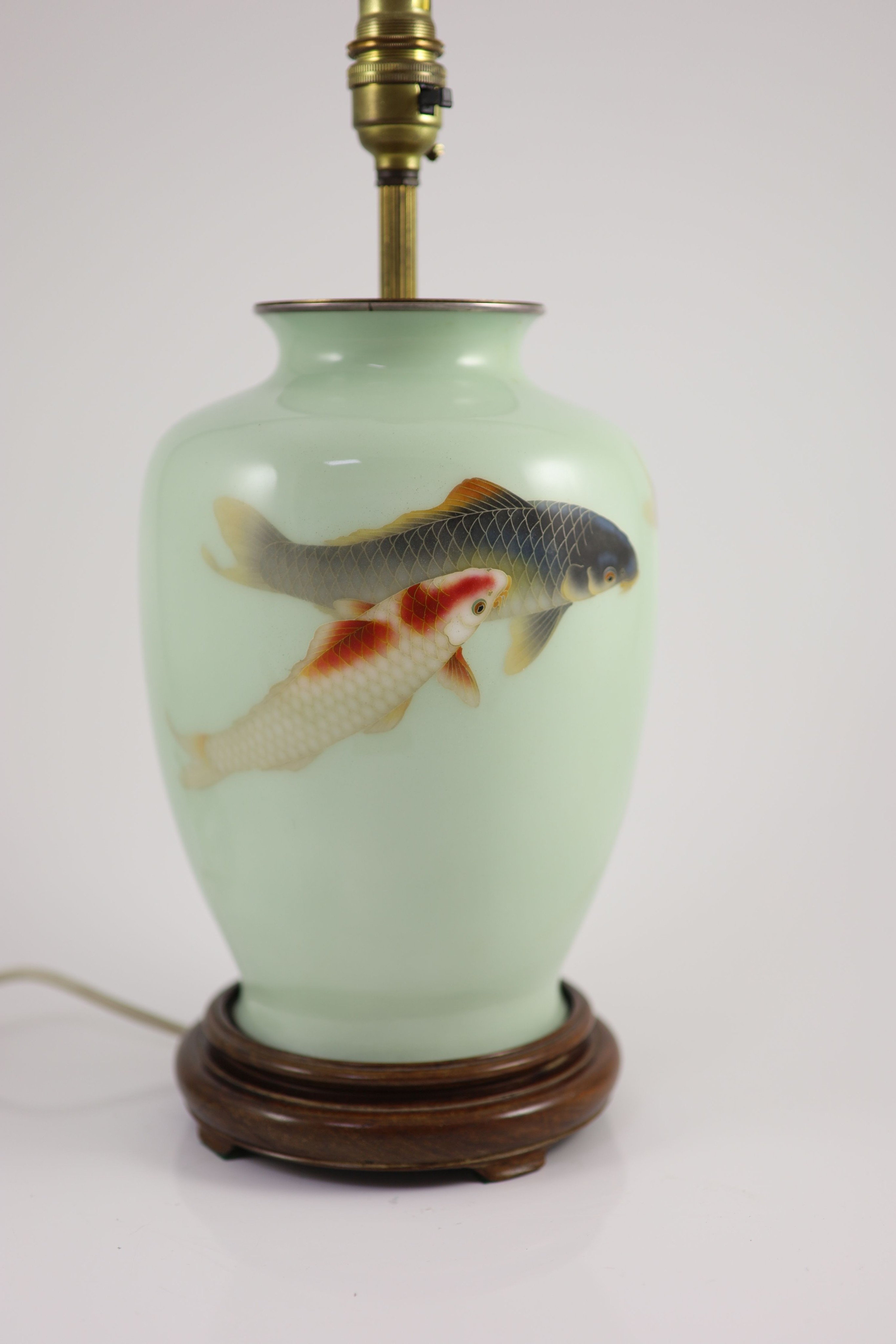 A Japanese cloisonné vase mounted as a lamp, attributed to Ando, mid 20th century 24cm high, base drilled